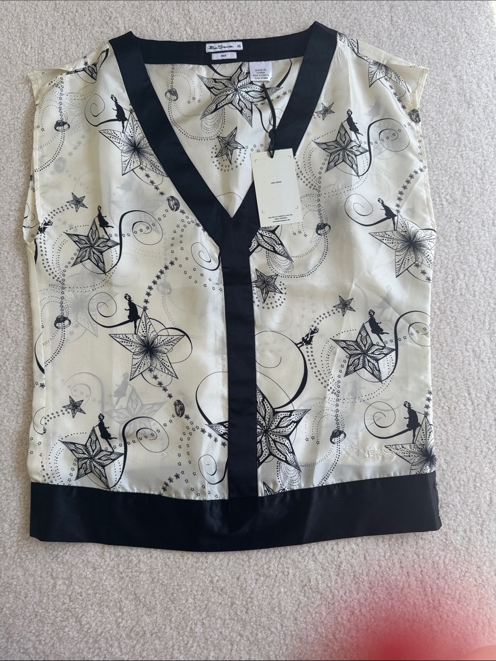 Ben Sherman Ivory Shell Top with Black Trim and Star Print